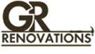 Logo for GR Renovations. The word "RENOVATIONS" appears in bold letters beneath the large initials "GR". A hammer forms the underline below "RENOVATIONS".